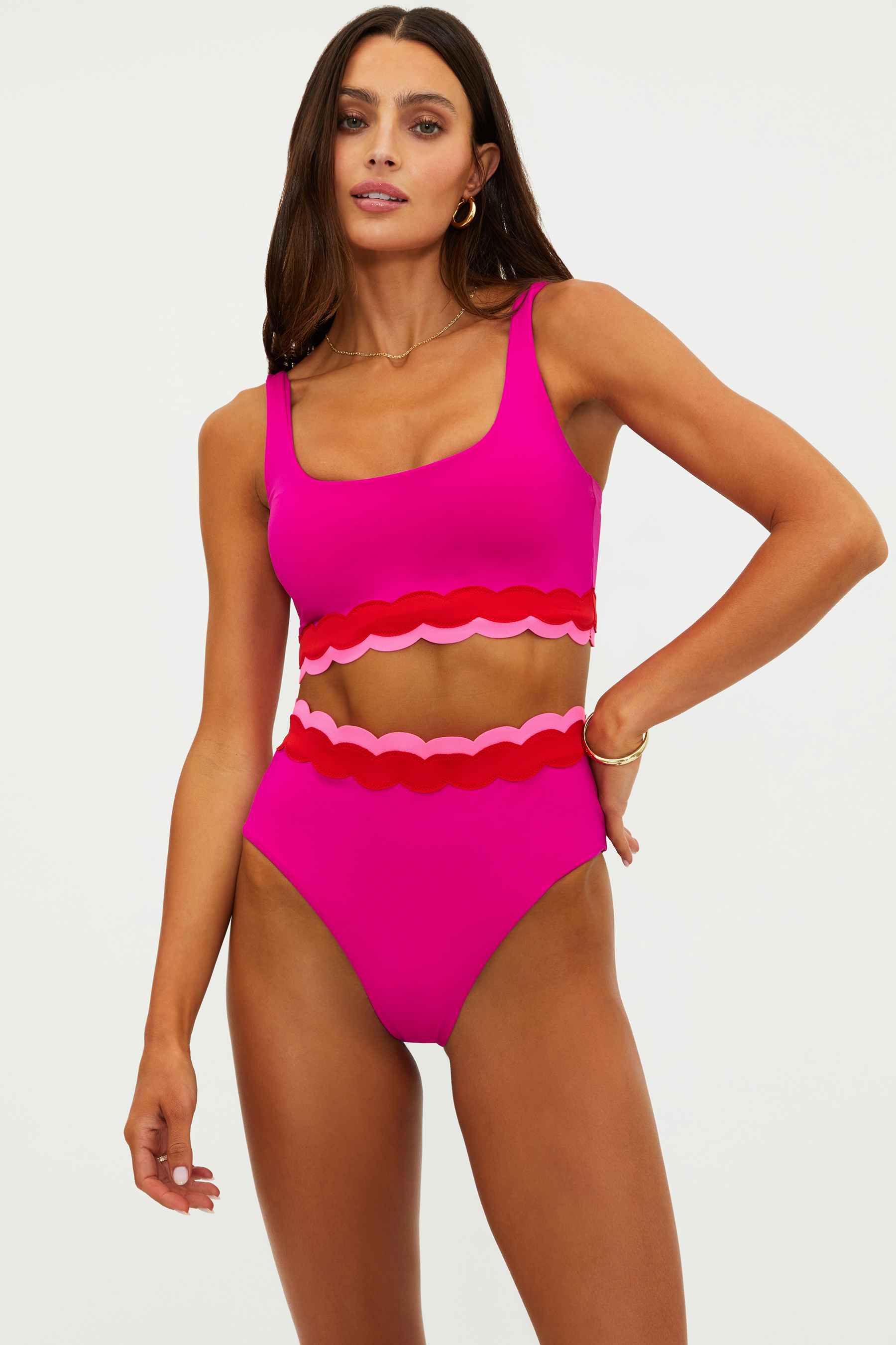 Beach Riot | Marin Top Fuchsia Red Neon Pink Wave | Bikini Top