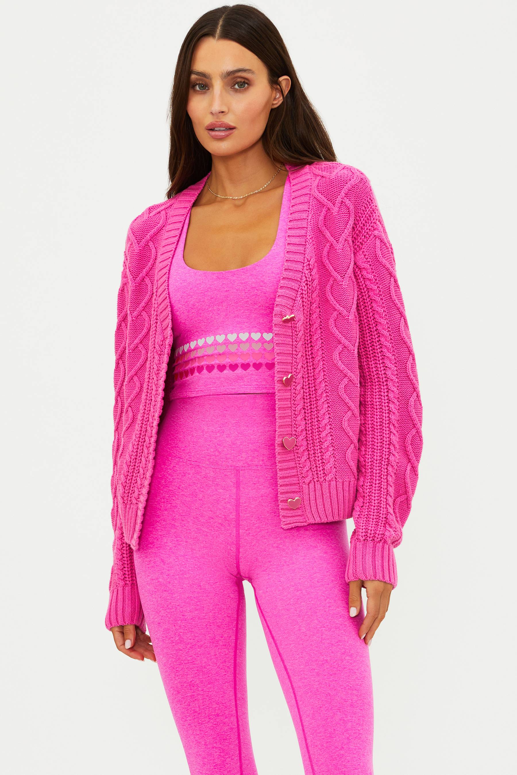 Beach Riot | Teagan Cardigan Electric Pink Cable | Hot Pink Cable