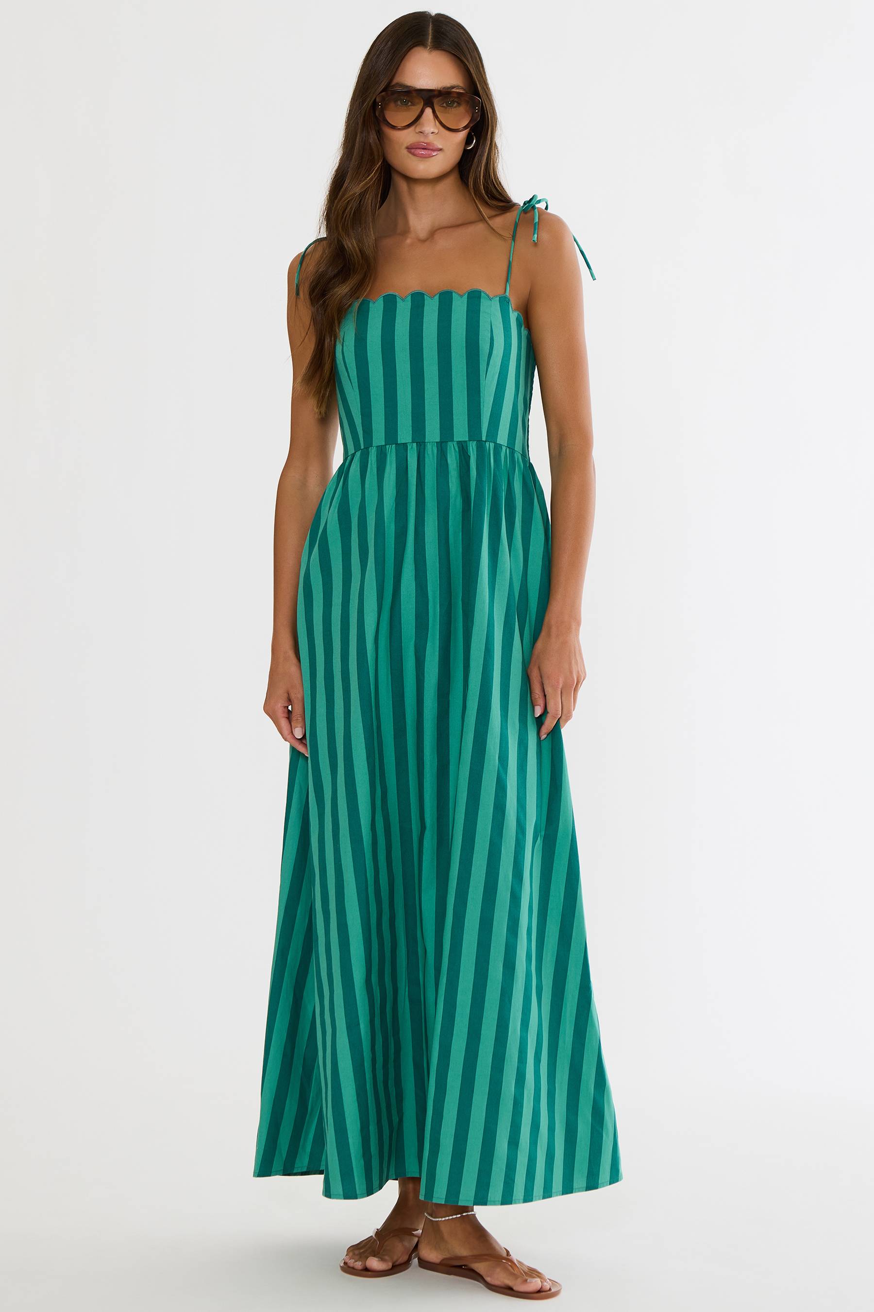 green and white striped maxi dress Forever Summer in relaxed fit Lise Maxi Dress in Green/Blue/White