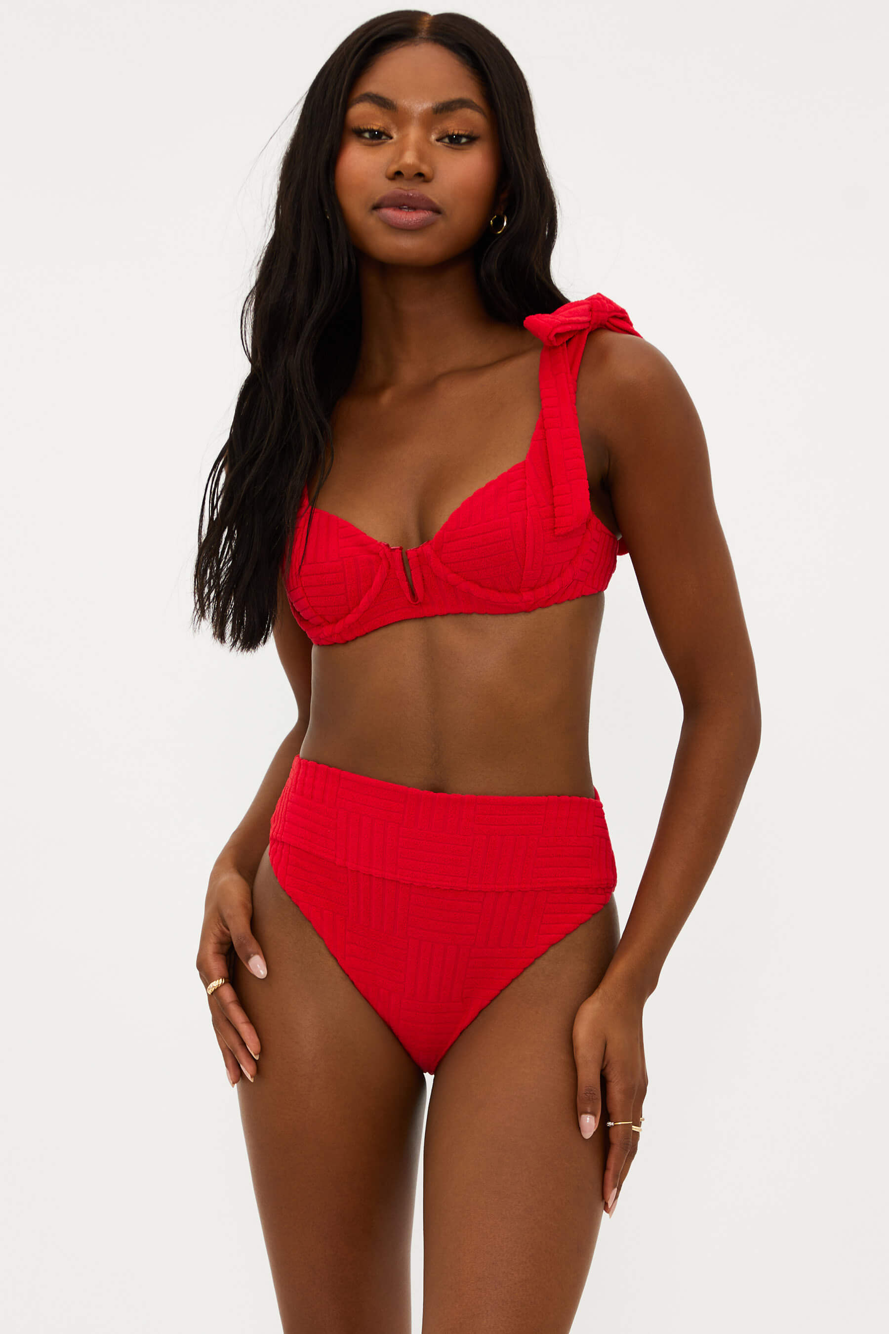 Ribbed Cherry Red Bandeau Bikini Top - HY BRASIL - bikiniland