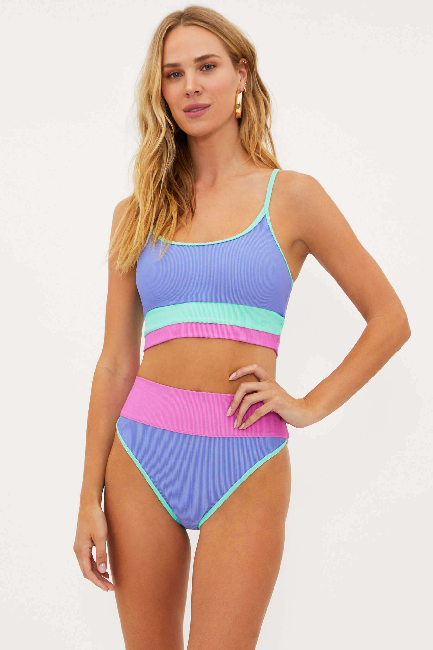 Beach Riot, Eva Top Tan White Colorblock