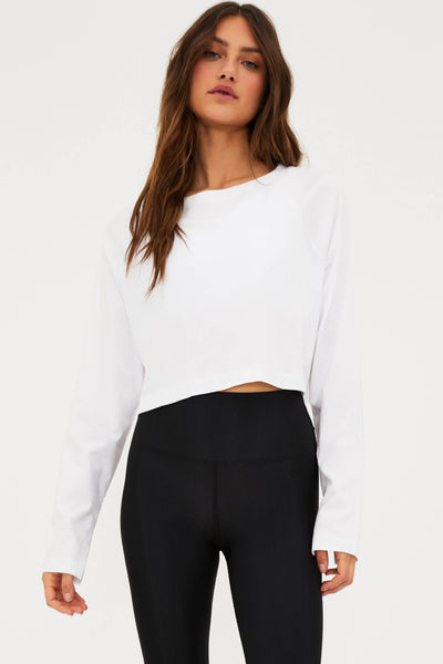 loose white long sleeve crop top