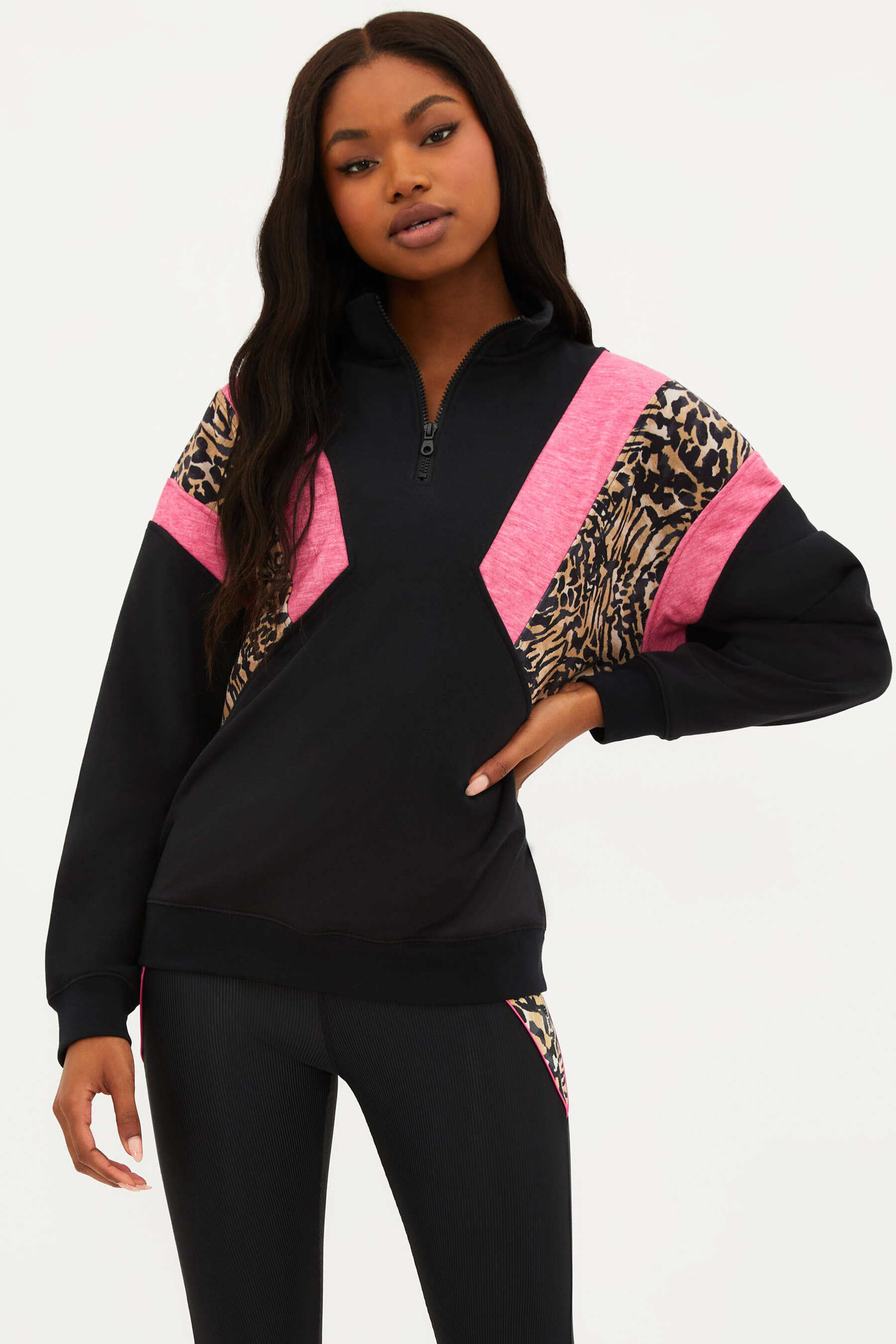 Max Half Zip Sweatshirt Amour Leopard | Women's Sweatshirt | Beach Riot