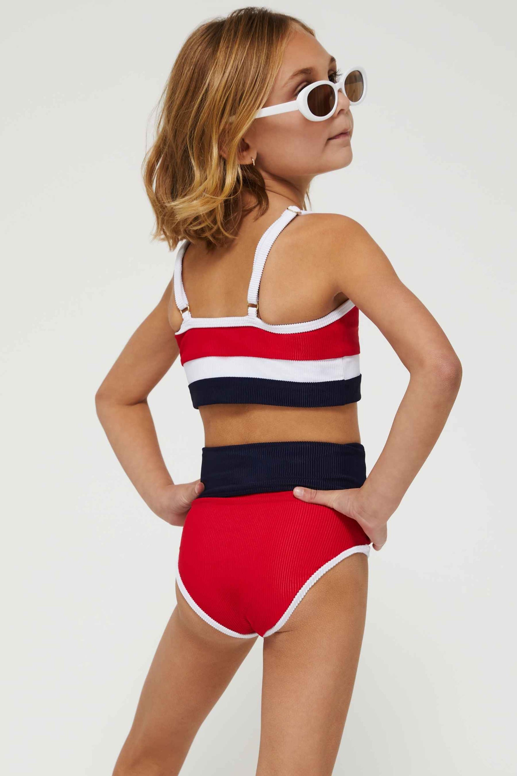red white and blue ribbed two piece swimsuit for girls