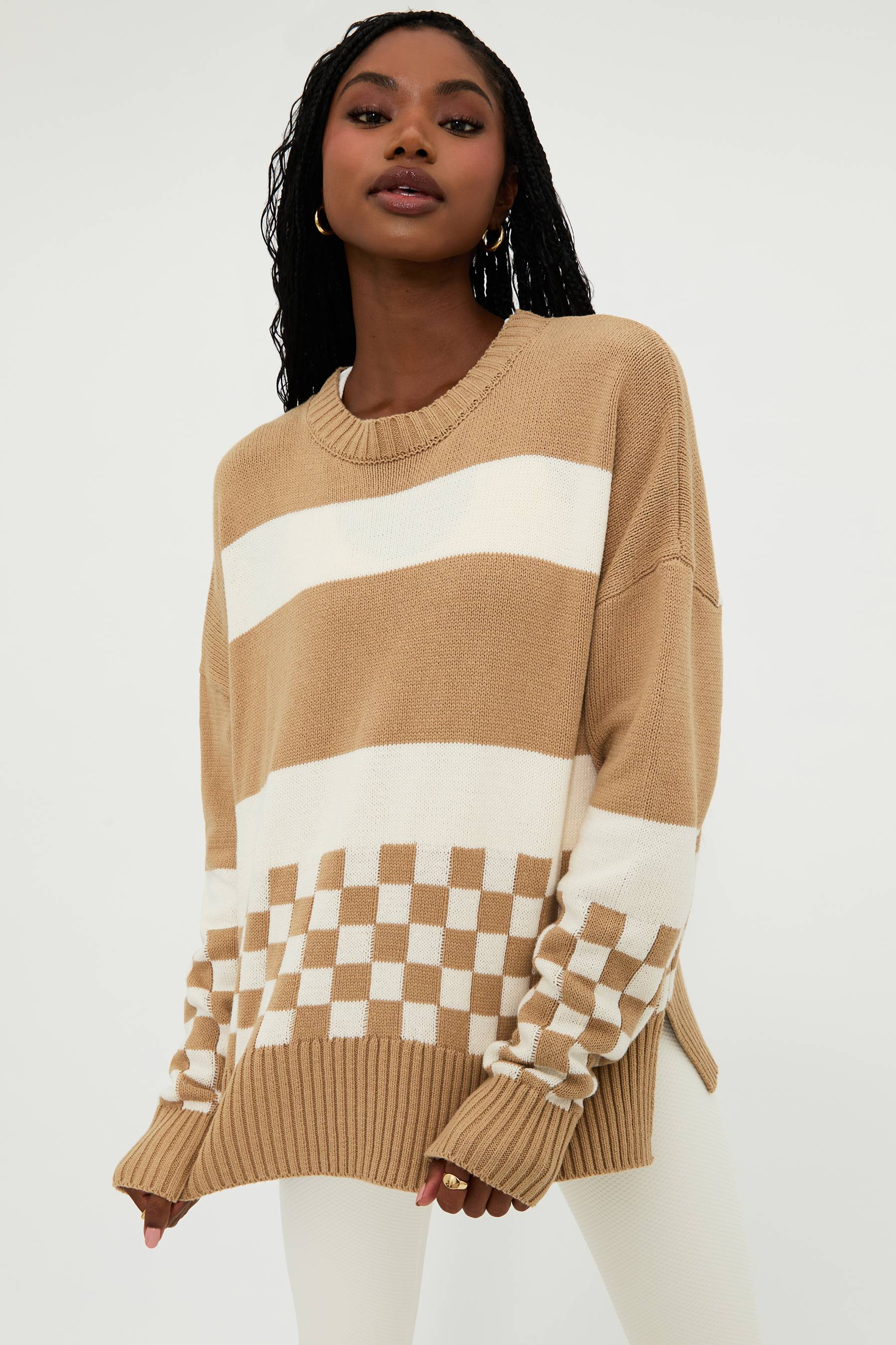 Beach Riot | Callie Sweater Taupe Check | Checkered Sweater