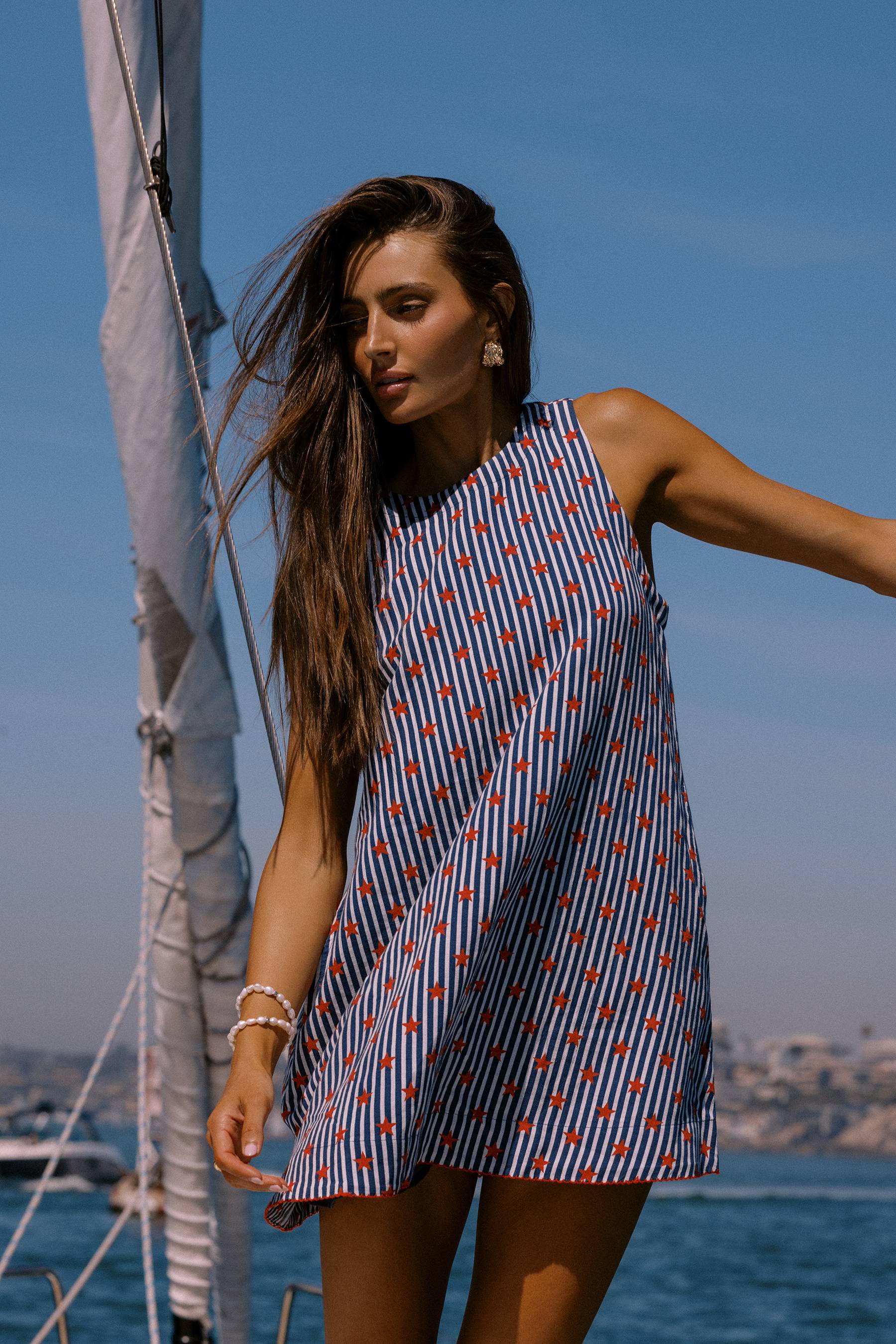 Caprina Mini Dress Star Spangled Seas Linen