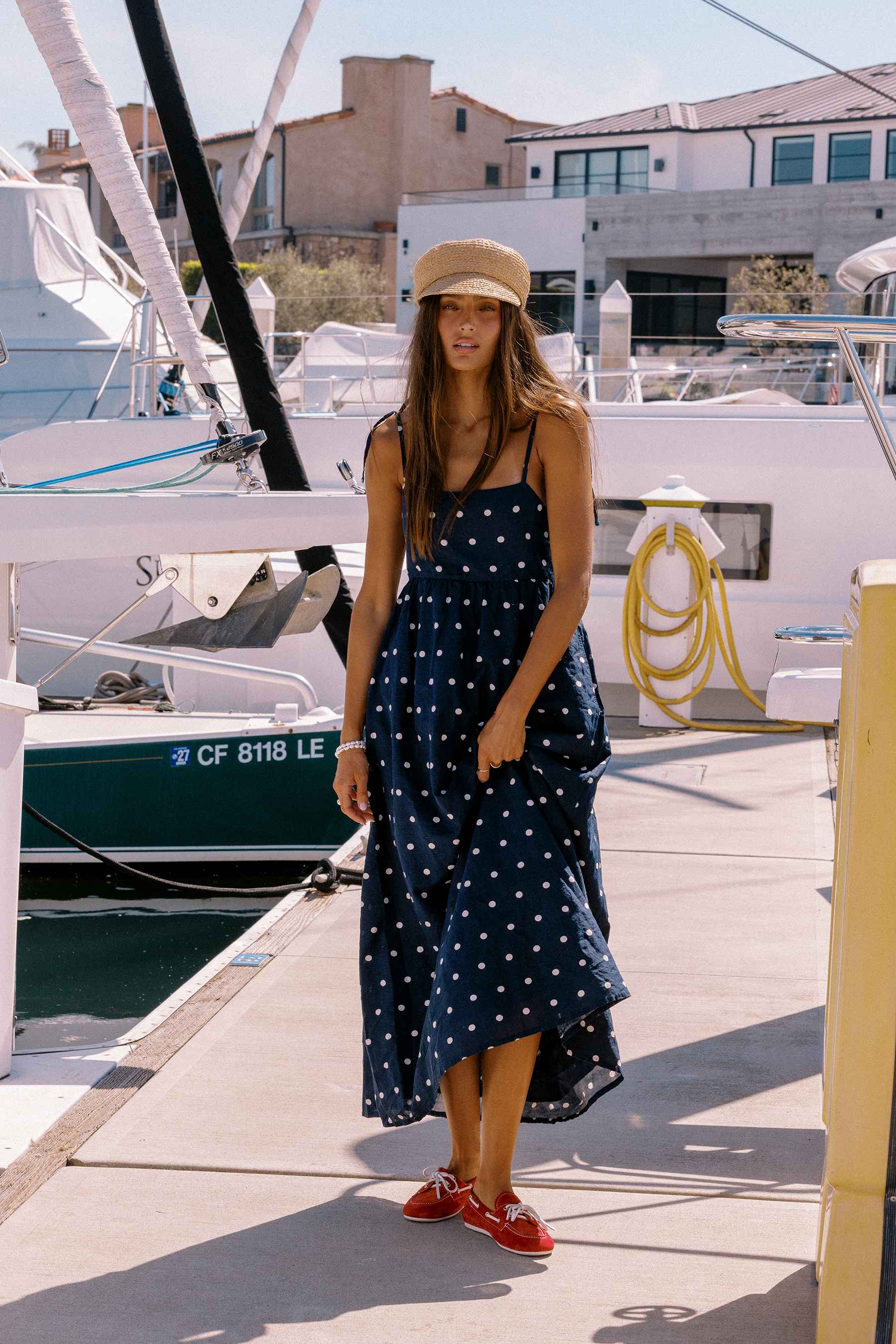 Valory Maxi Dress Navy Polka Dot Linen