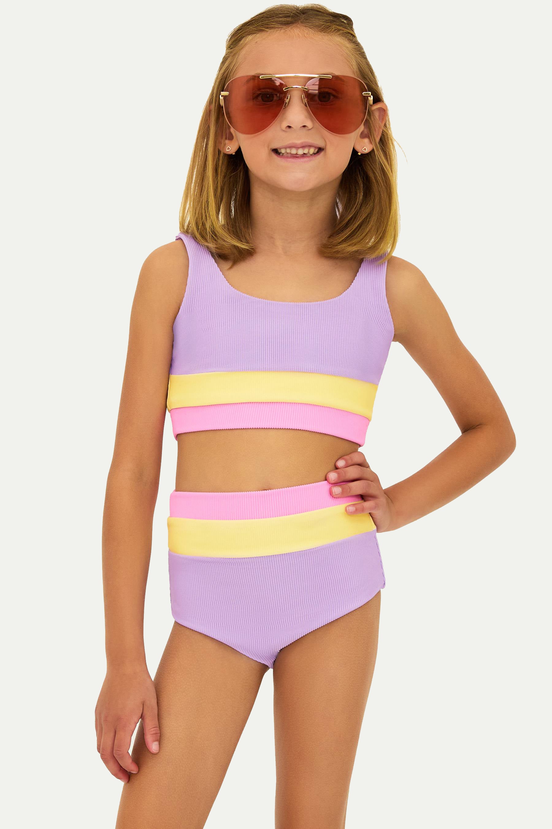 colorblock kids swim two piece set