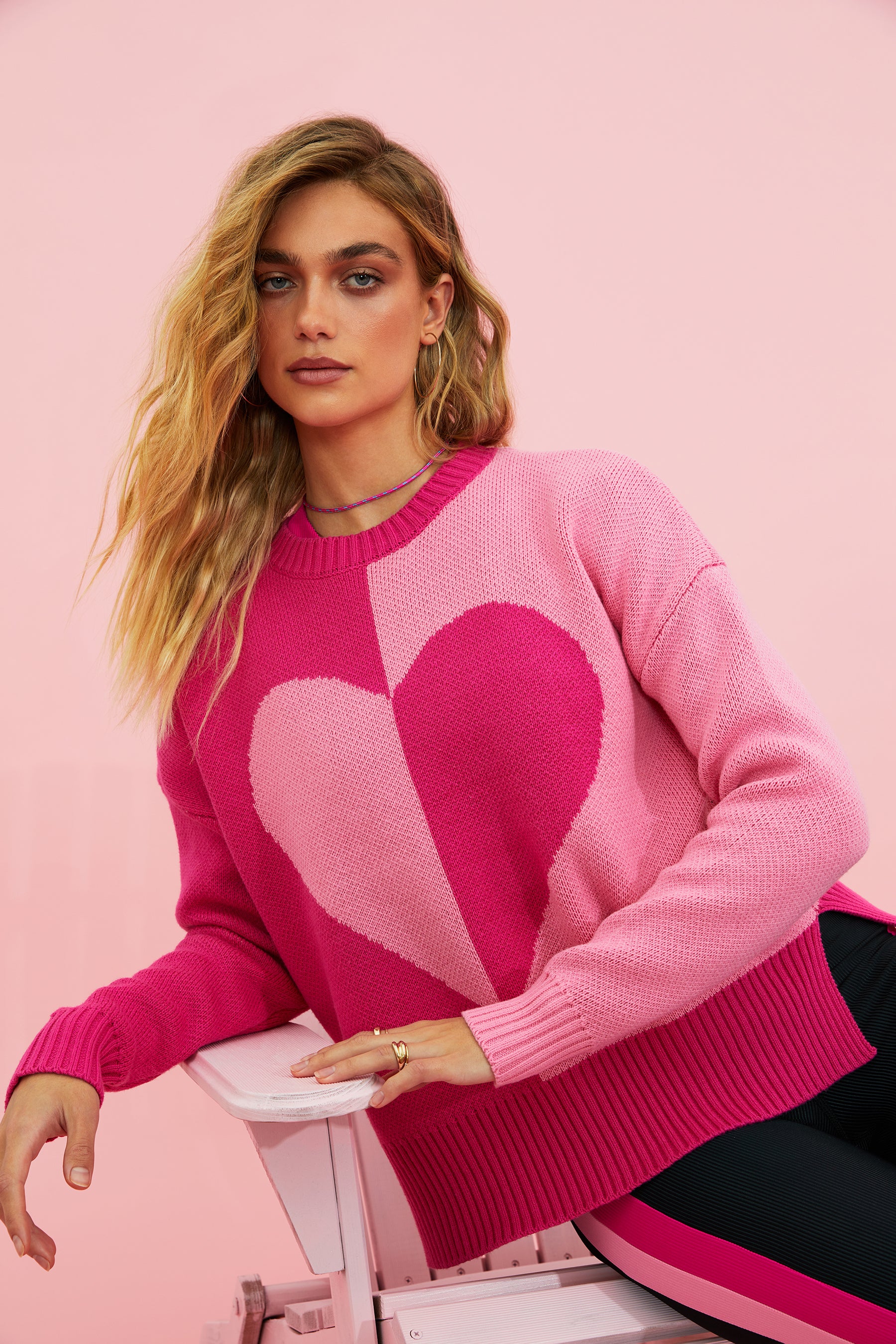 Pink heart two toned sweater