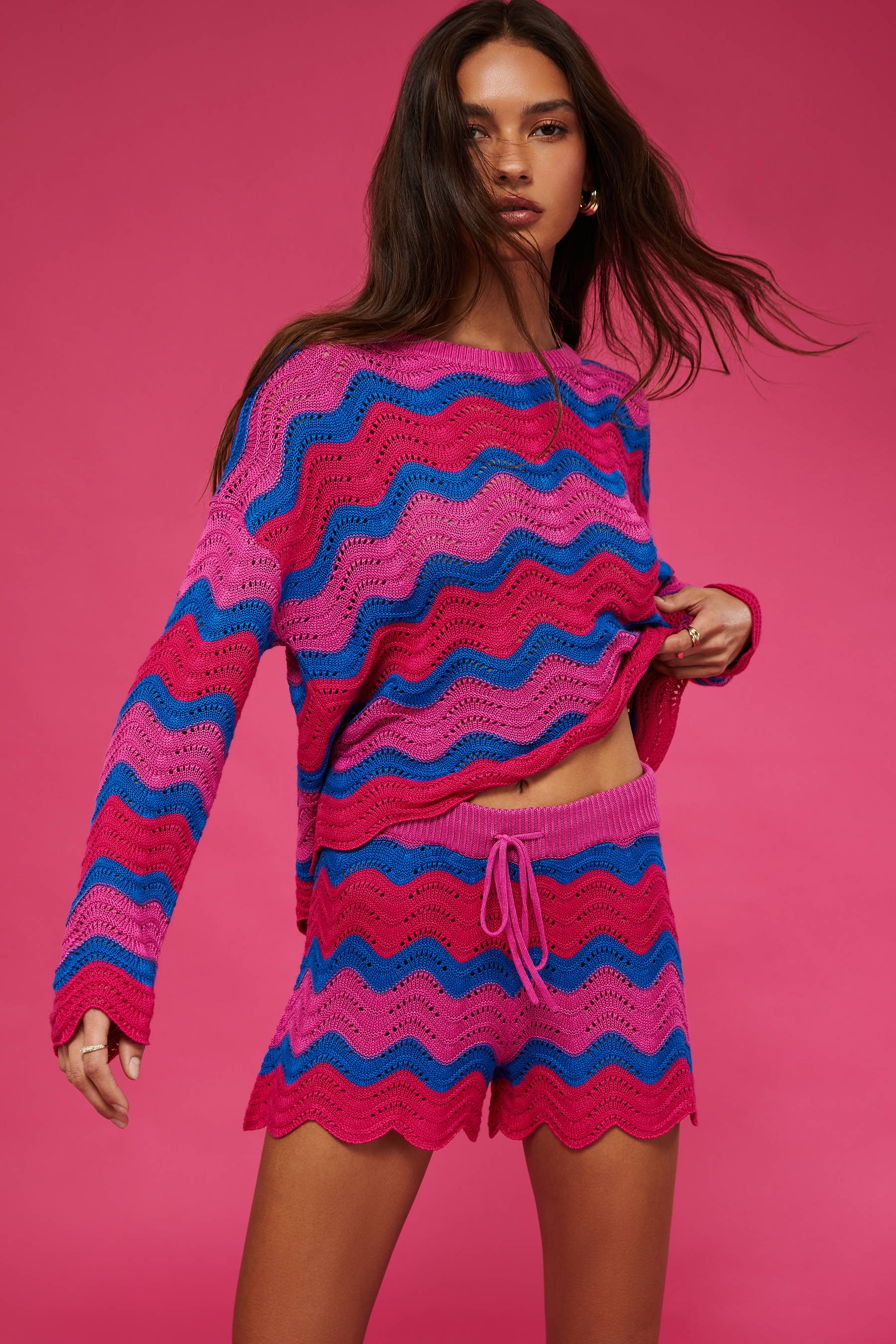 pink and blue knit match set