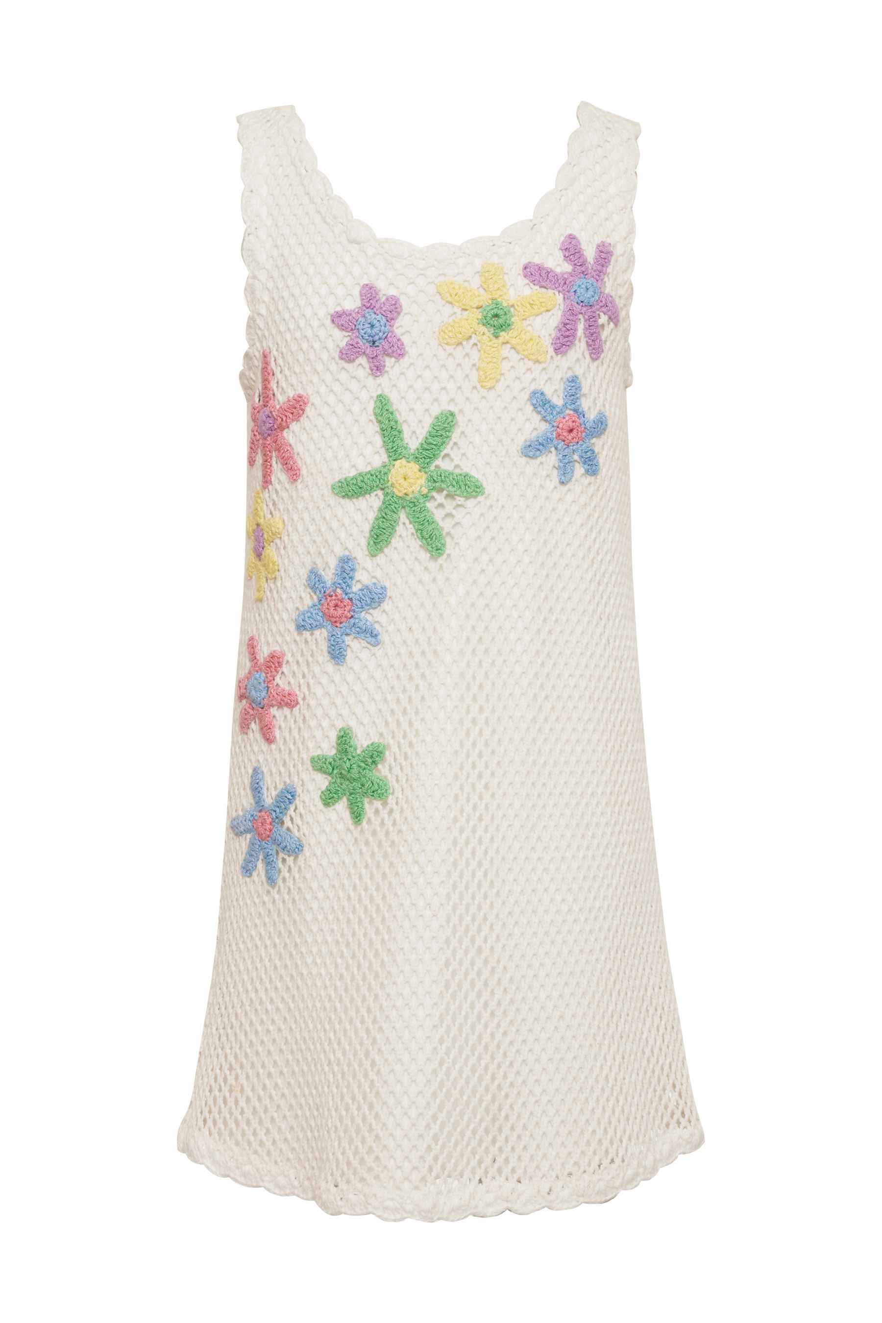 Little girls Ivory crochet dress with flowers