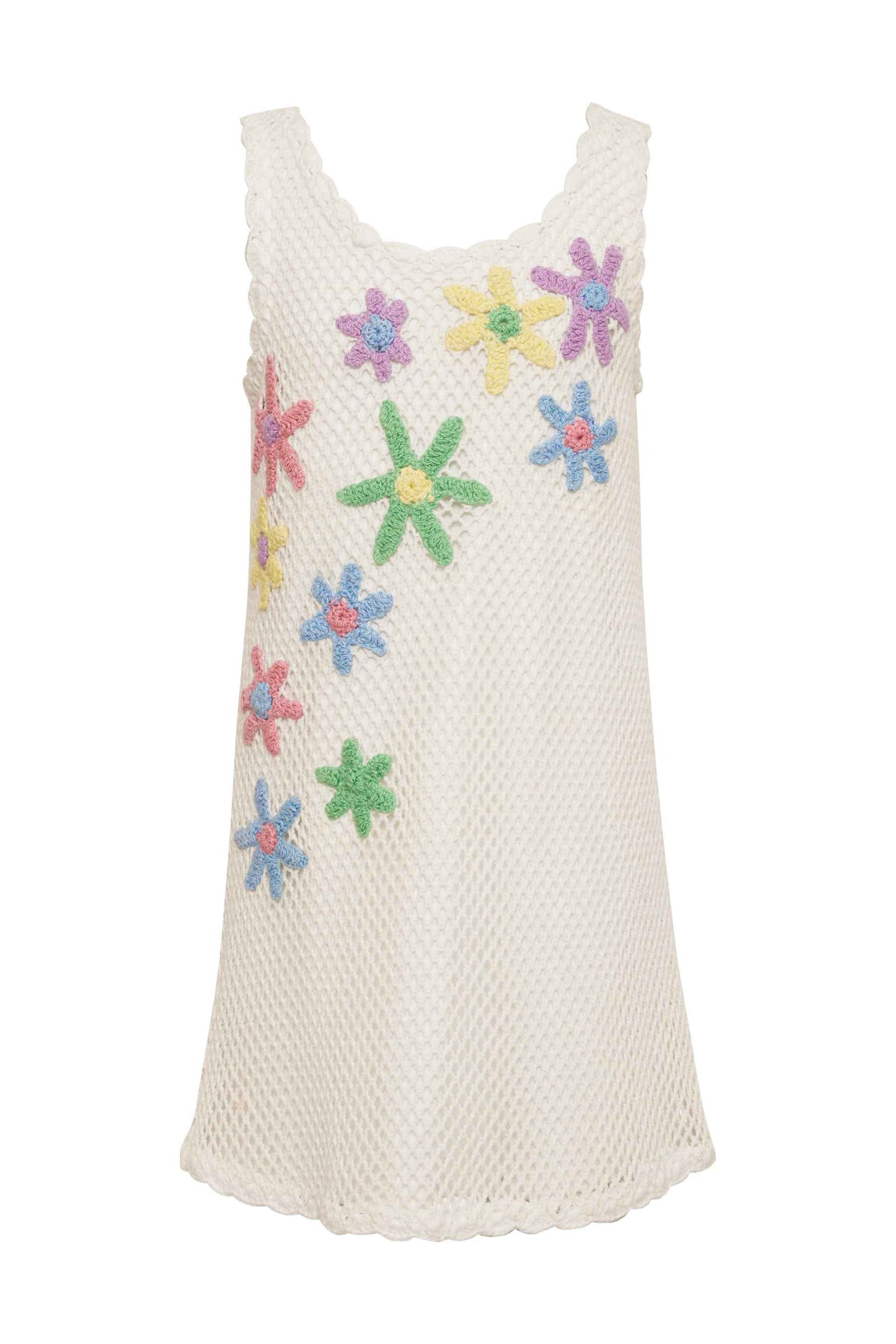 Little girls Ivory crochet dress with flowers