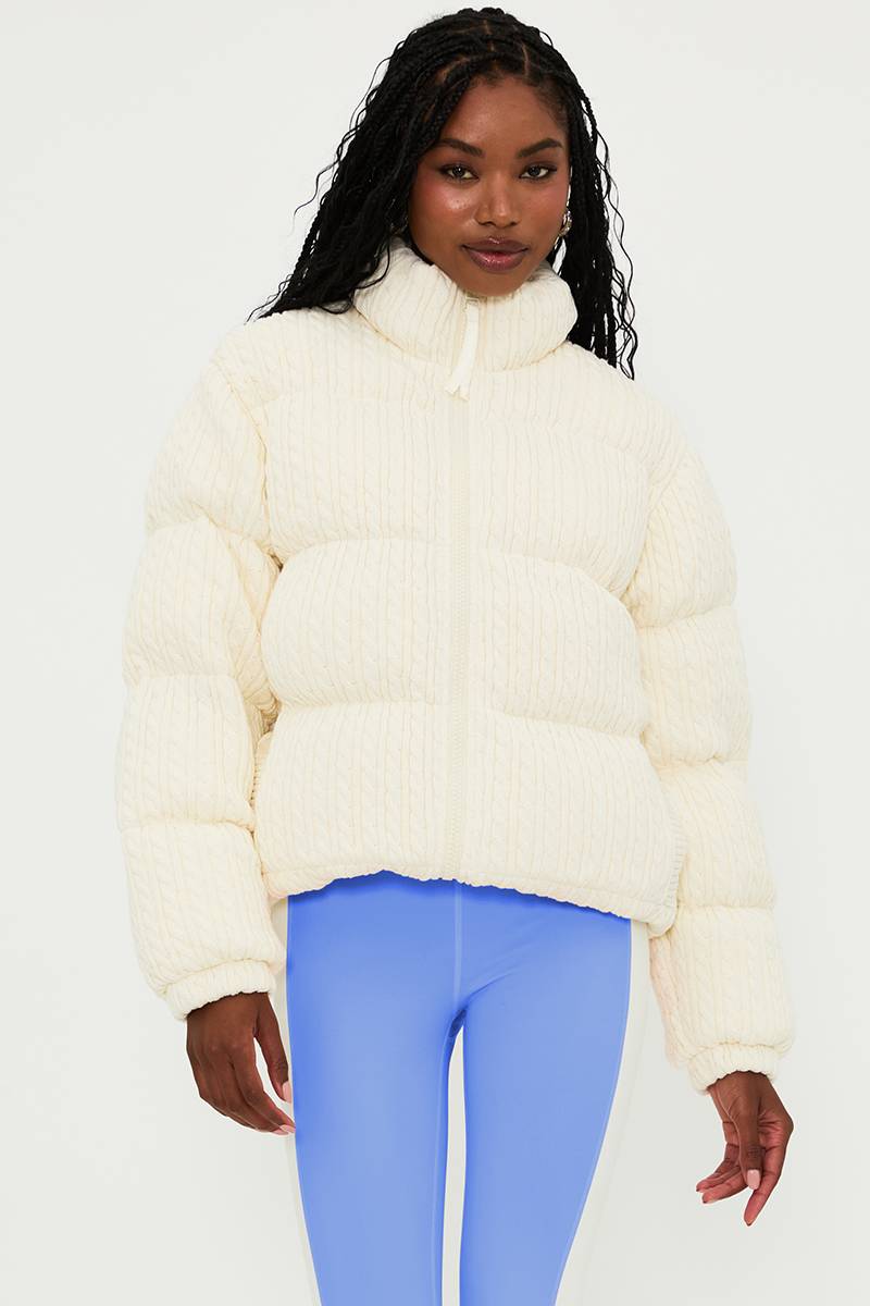 cream cable knit puffer