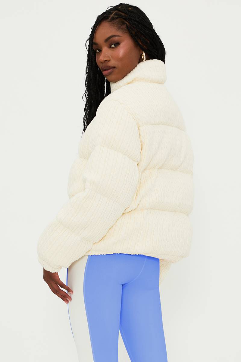 cream cable knit puffer