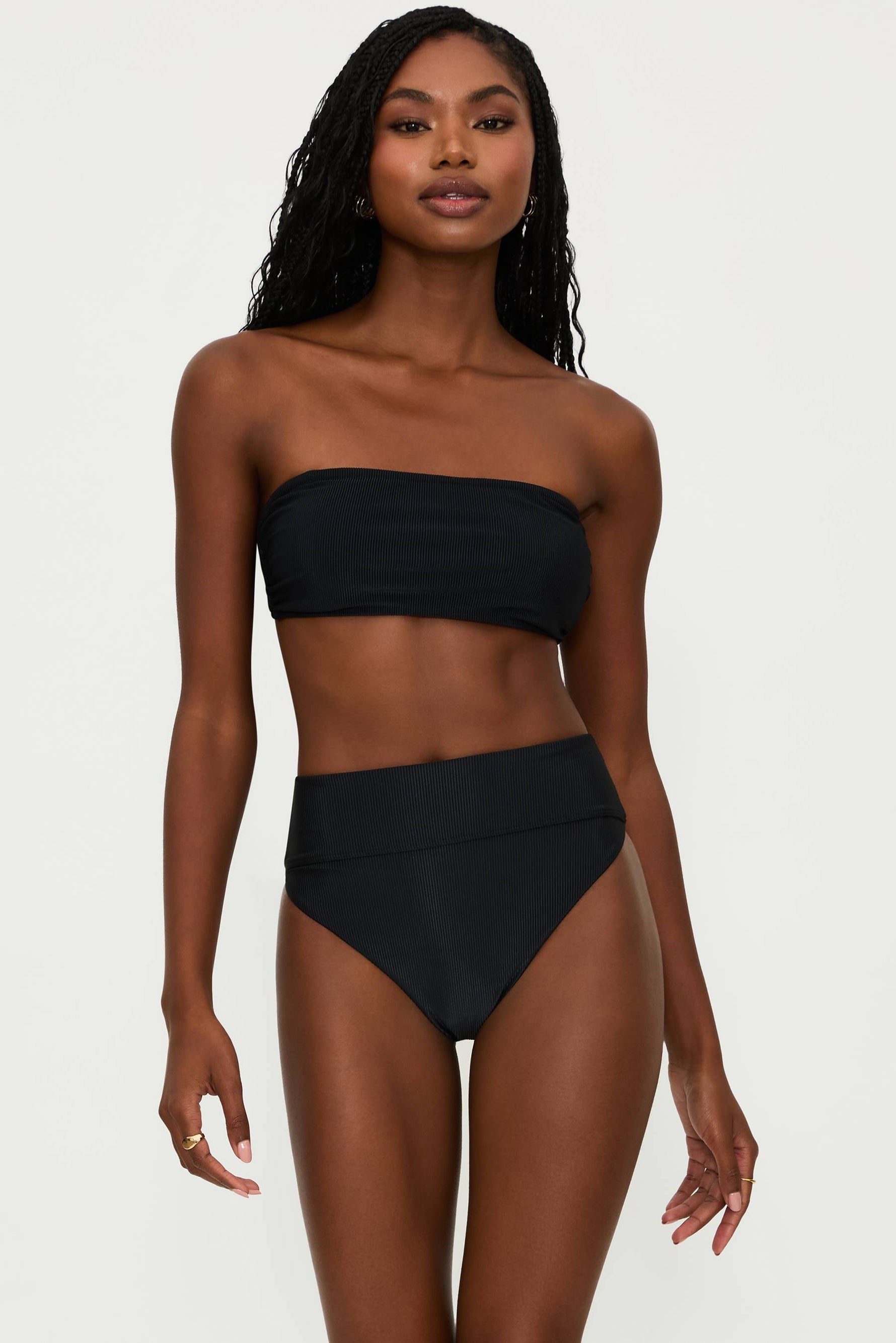 black ribbed bandeau style bikini top