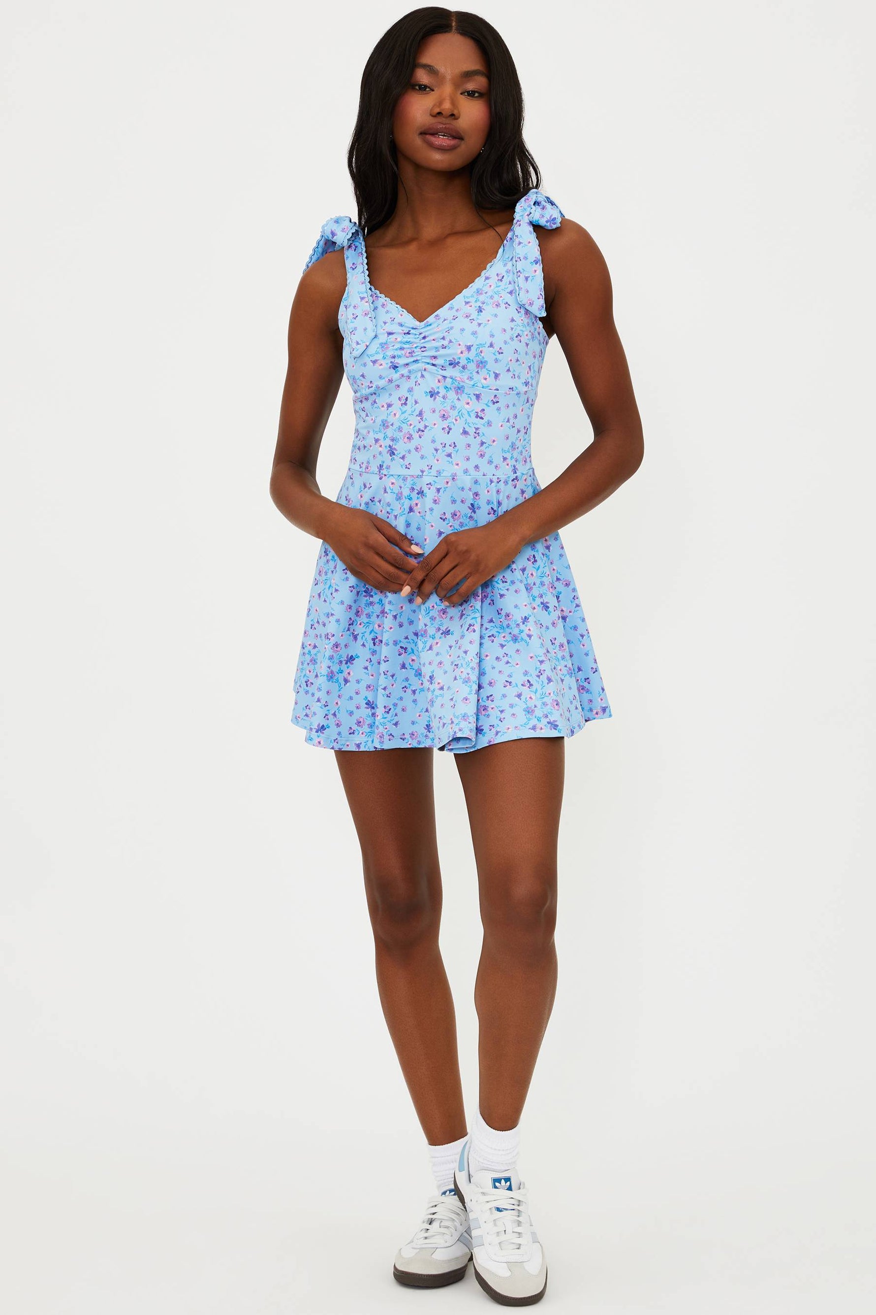 blue tennis dress with a floral print