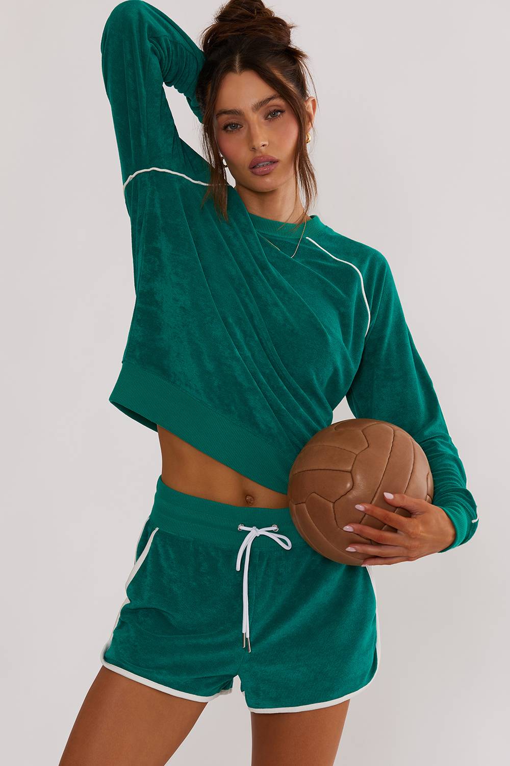 GREEN VELOUR MATCHING SHORT SET