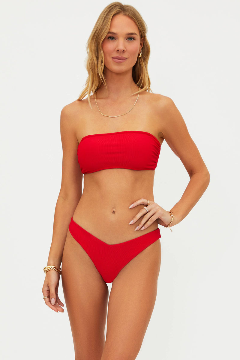 red ribbed bandeau top
