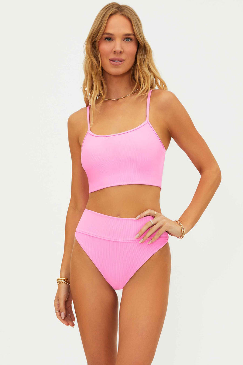 pink ribbed bralette swim top