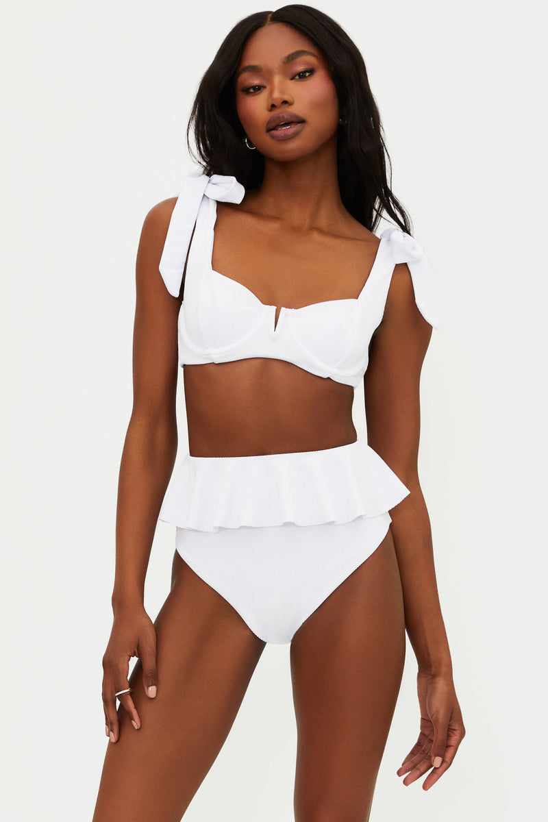 white ruffle swim bottom