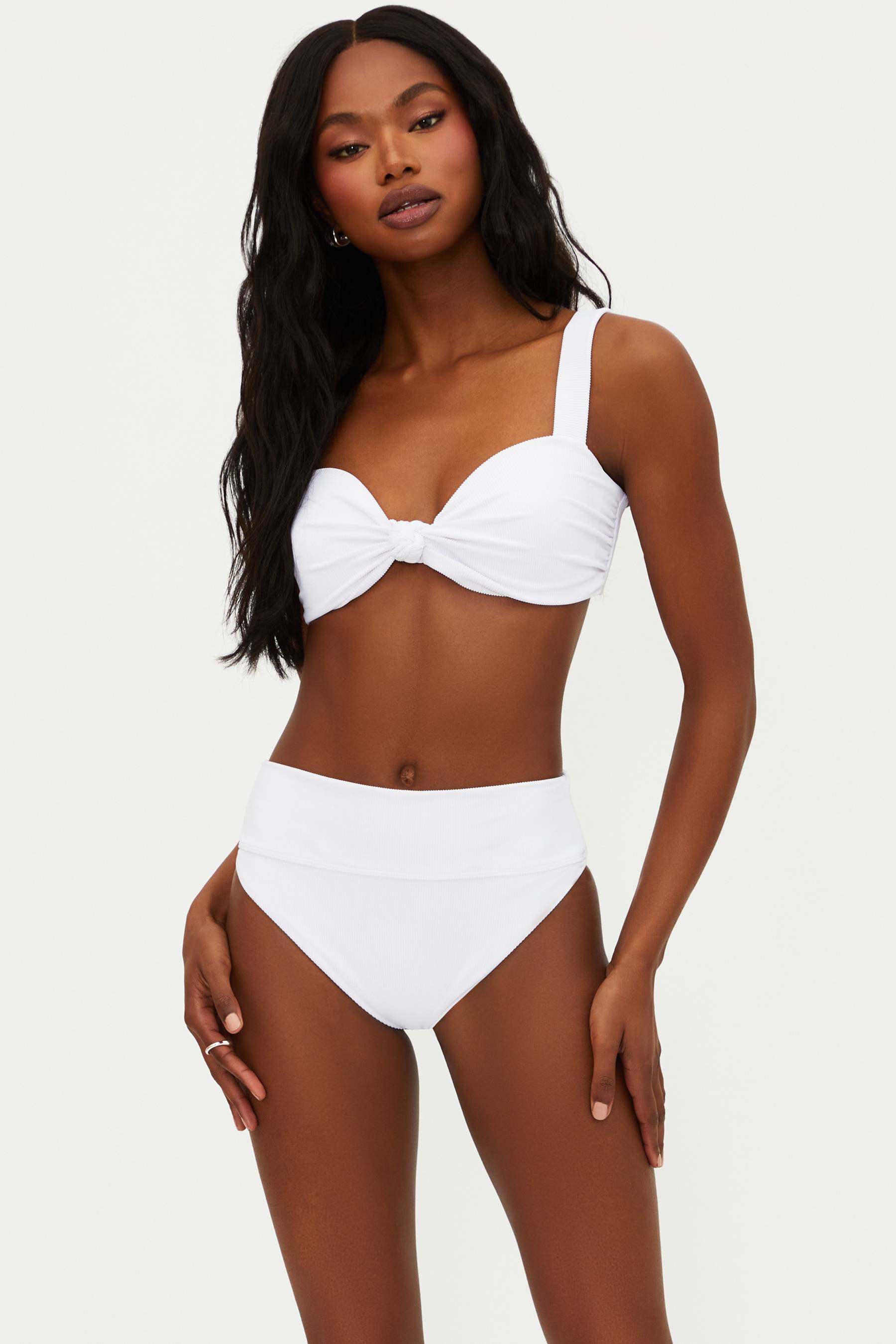 white ribbed swim top and swim bottom