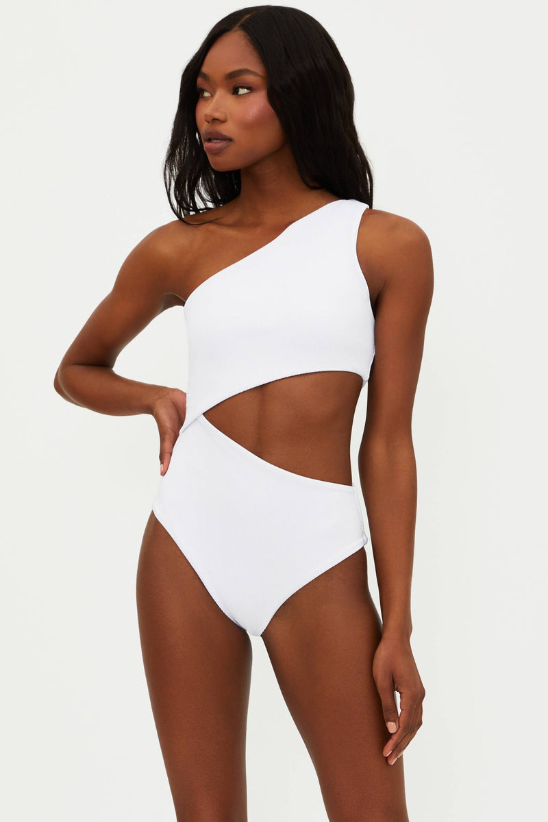 white ribbed one piece swimsuit