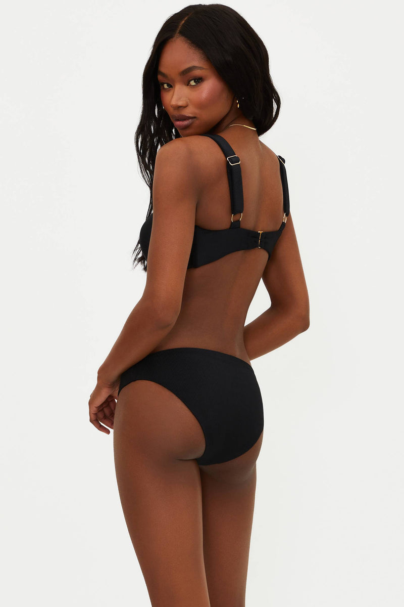black ribbed low rise swim bottom