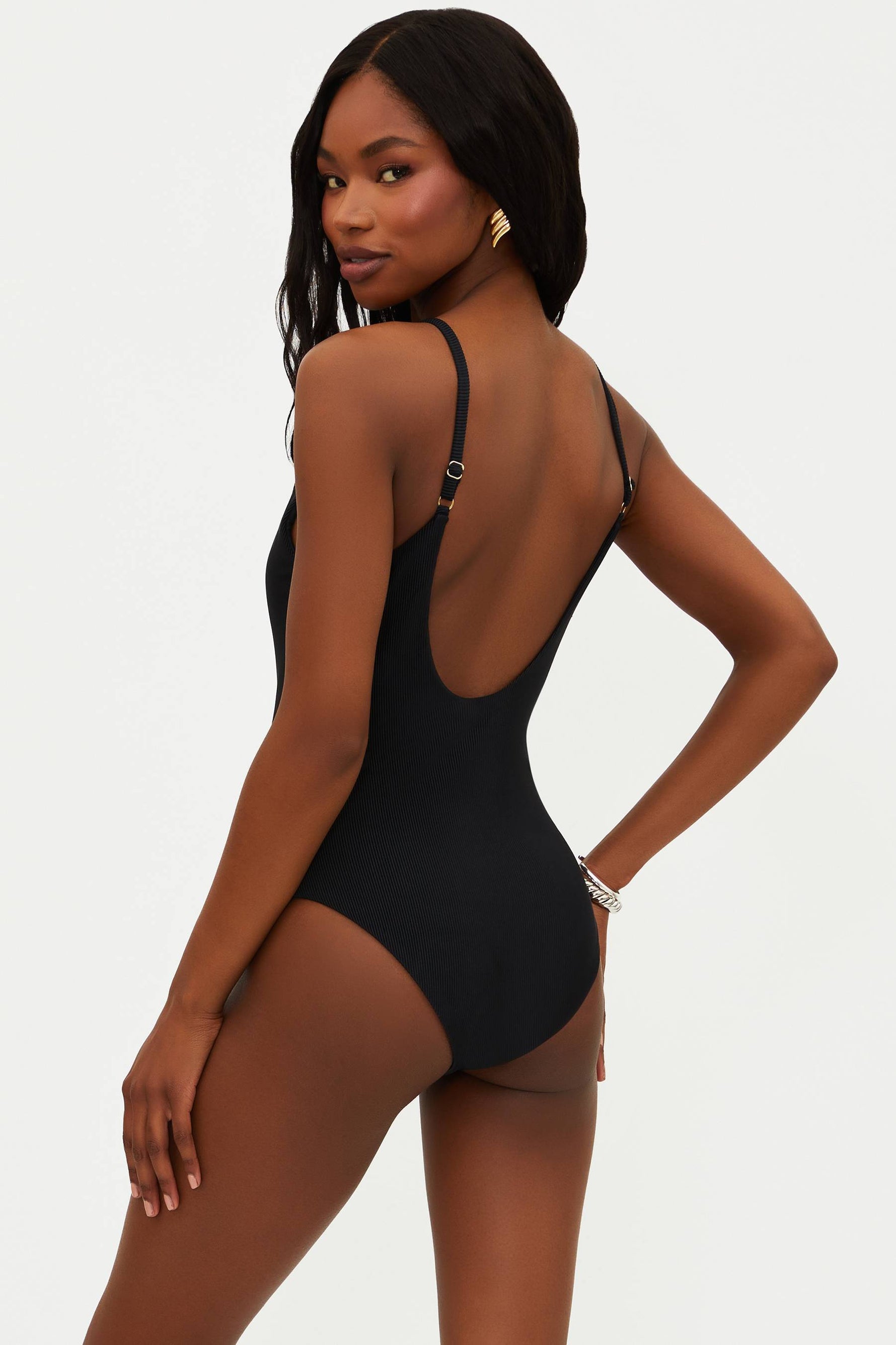 black ribbed one piece