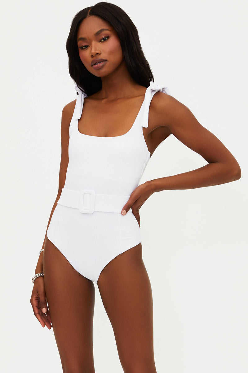 white ribbed one piece swimsuit