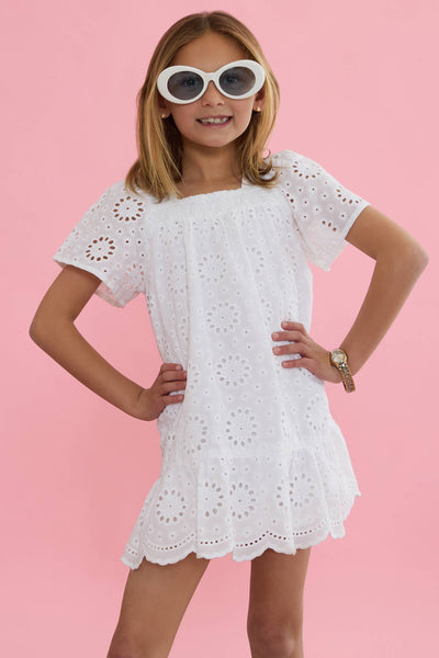 Little Ollie Dress White Magnolia Eyelet | Girl's Dress
