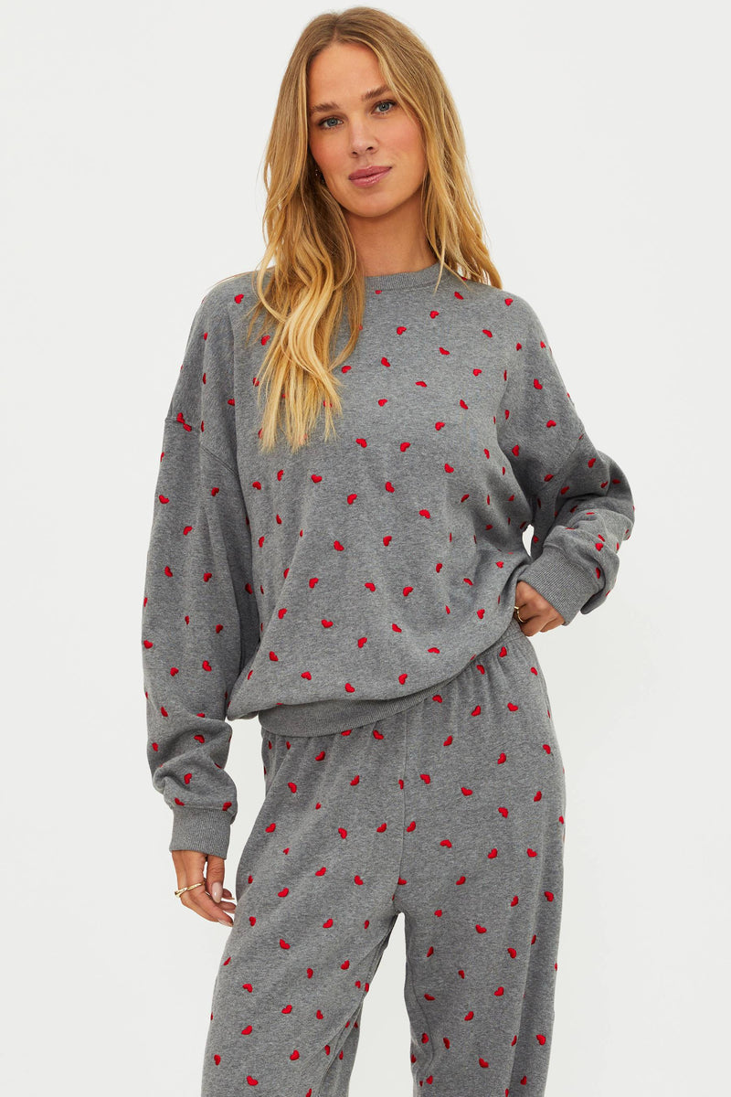 Devyn Oversized Sweatshirt Red Love Hearts
