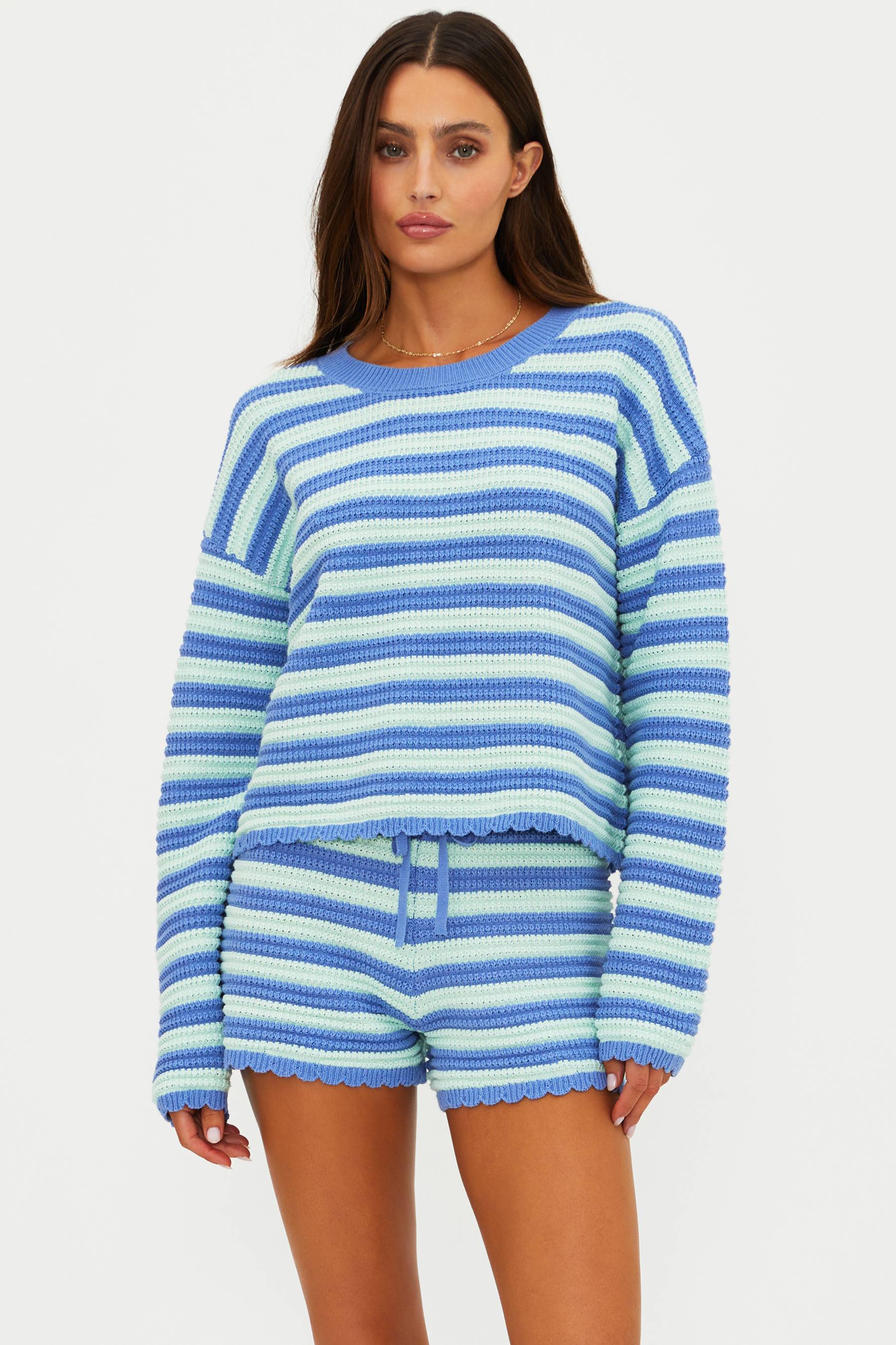 Beach Sweater Sapphire Sea Stripe | Striped Knit Sweater Set | Beach Riot