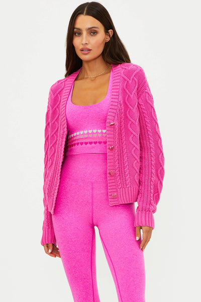 Beach Riot | Teagan Cardigan Electric Pink Cable | Hot Pink Cable