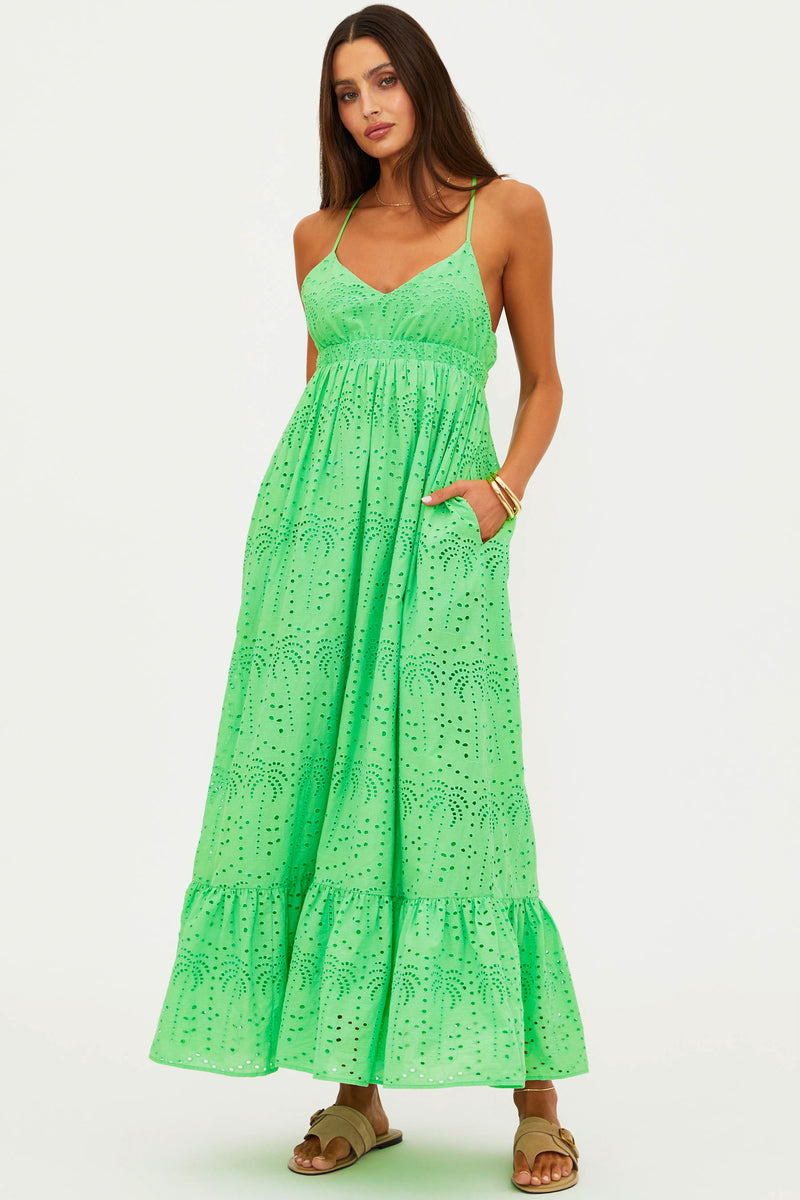 Beach Riot: Ruthie Palm Eyelet Maxi Tank Dress - LIME / S Beach Riot: Ruthie Palm Eyelet Maxi Tank Dress - LIME / S