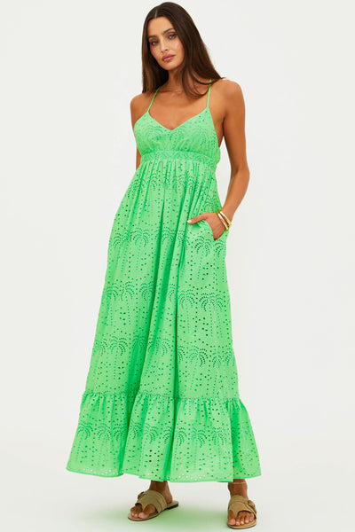 green lace maxi dress Beach Riot: Ruthie Palm Eyelet Maxi Tank Dress