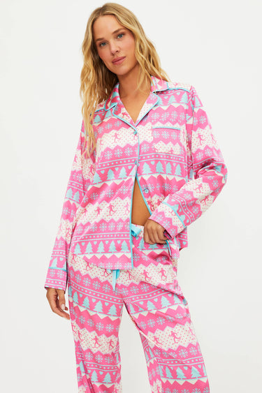 Anthropologie X Beach Riot Livy Top & Conny Pant Set Pink Chevron Skier