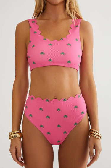 Beach Riot | Madison Top Flamingo Fronds Waffle | Pink Scalloped