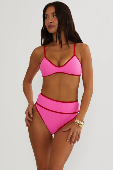 Beach Riot | Leona Top Electric Pink Tidal Crepe | Pink & Red