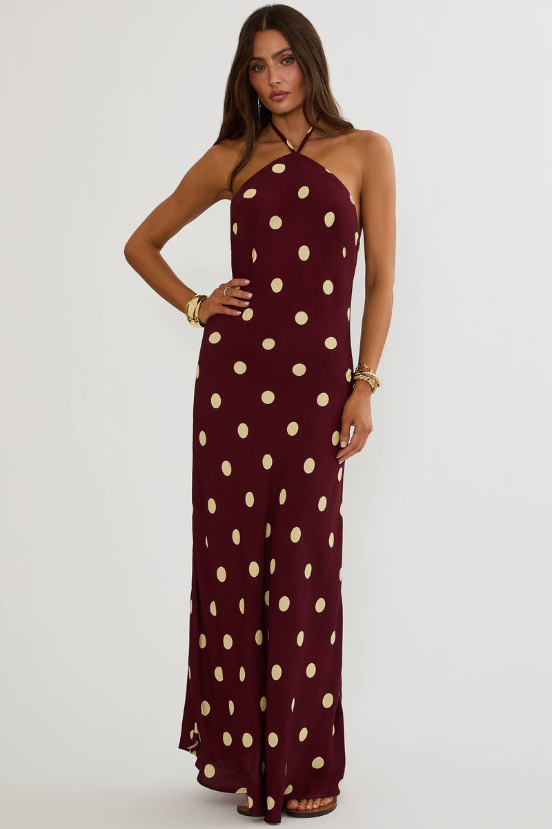 Xandra Dress Butter Blossom Polka Dot | Halter Maxi Dress