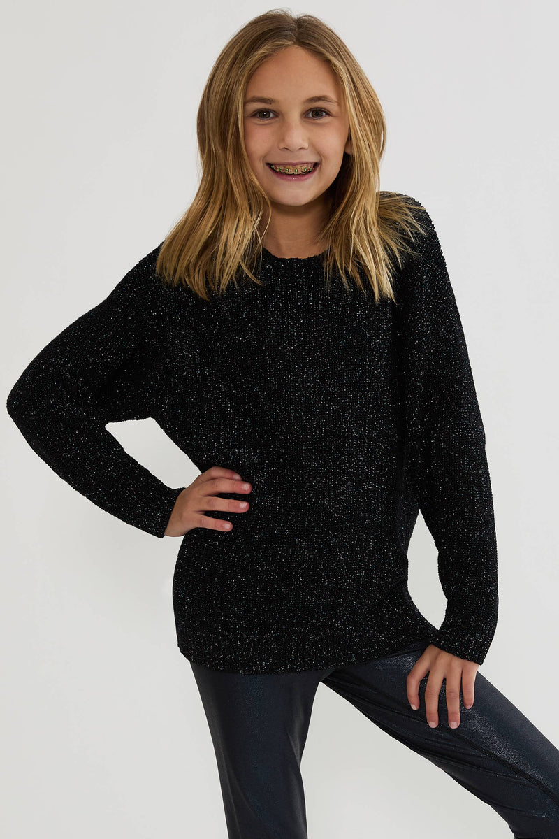 Kids black sweater with silver shimmer. 