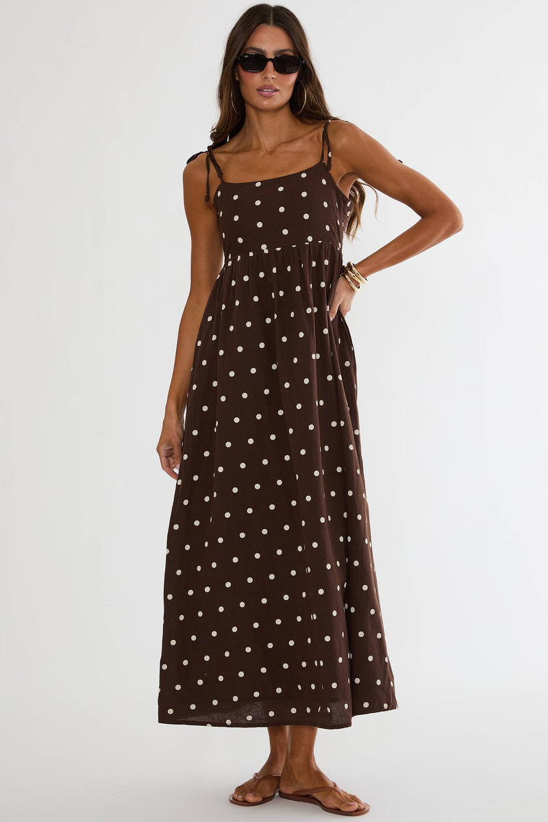 Valory Maxi Dress Brown Polka Dot