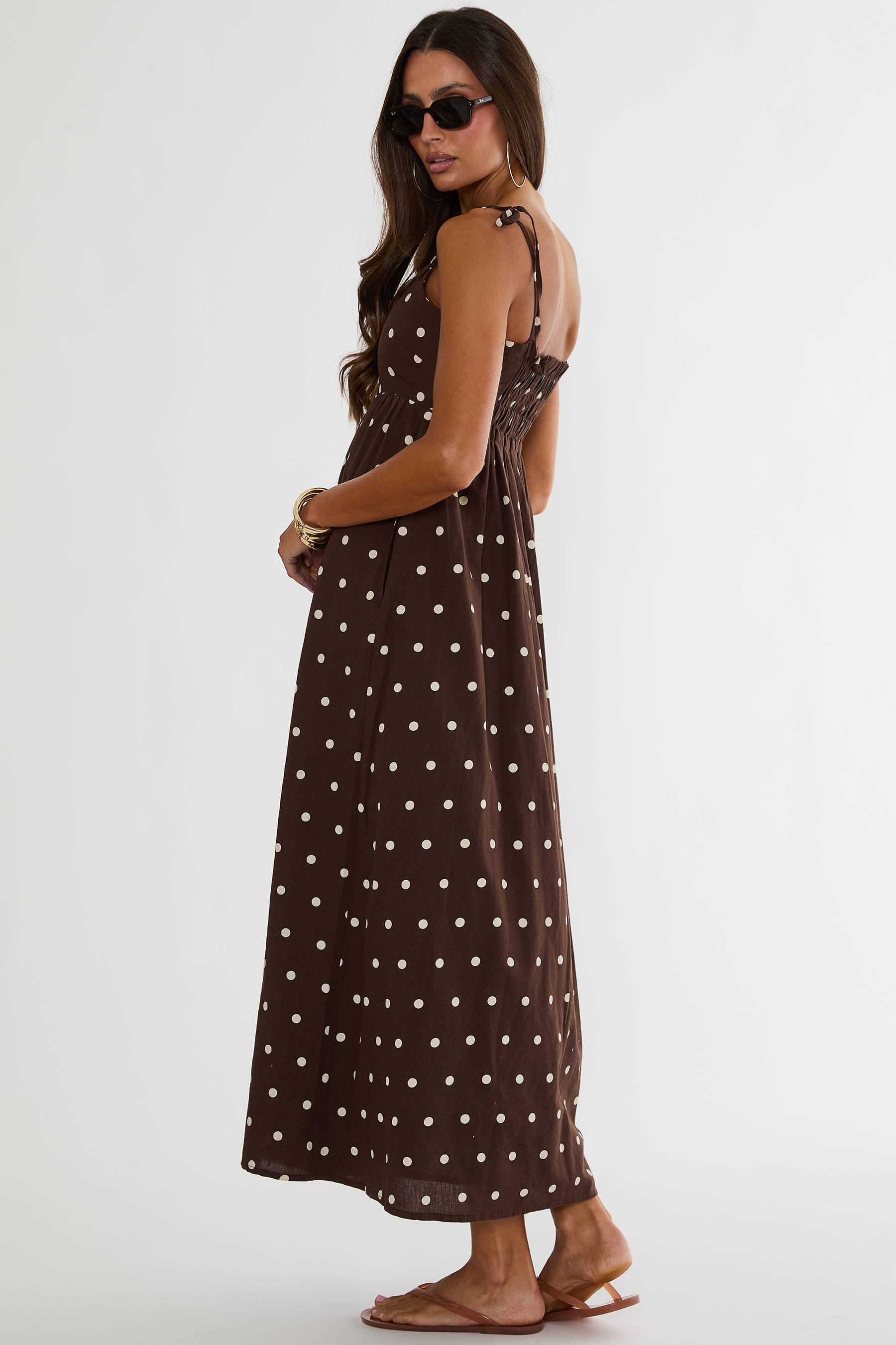 Valory Maxi Dress Brown Polka Dot