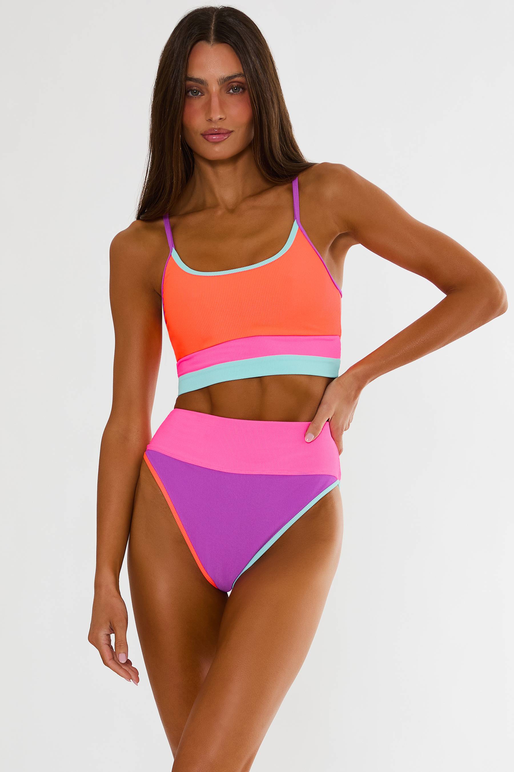 Eva Top Vibrant Volley Colorblock | Ribbed Neon Colorblock Bikini Top | Beach Riot