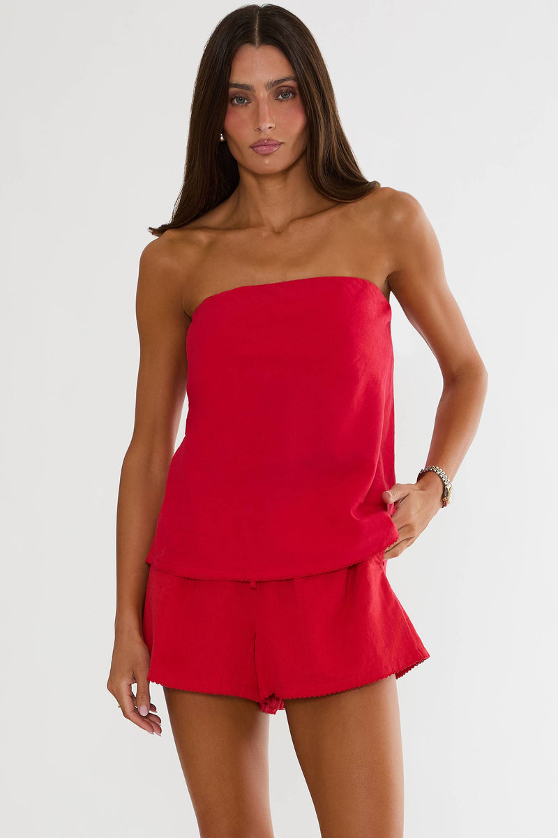 Celeste Strapless Top Red Linen