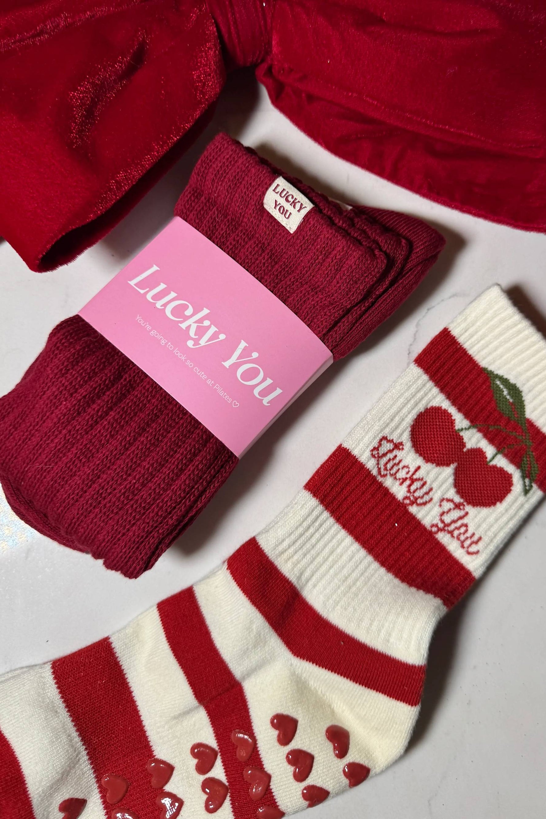 Lucky You Pilates Socks Red Scrunch