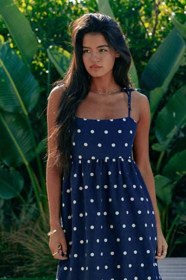 navy blue dress with white spots Lulus | Navy Polka Dot Pleated Tiered Mini Dress | Womens | Large (Available in M, XL)