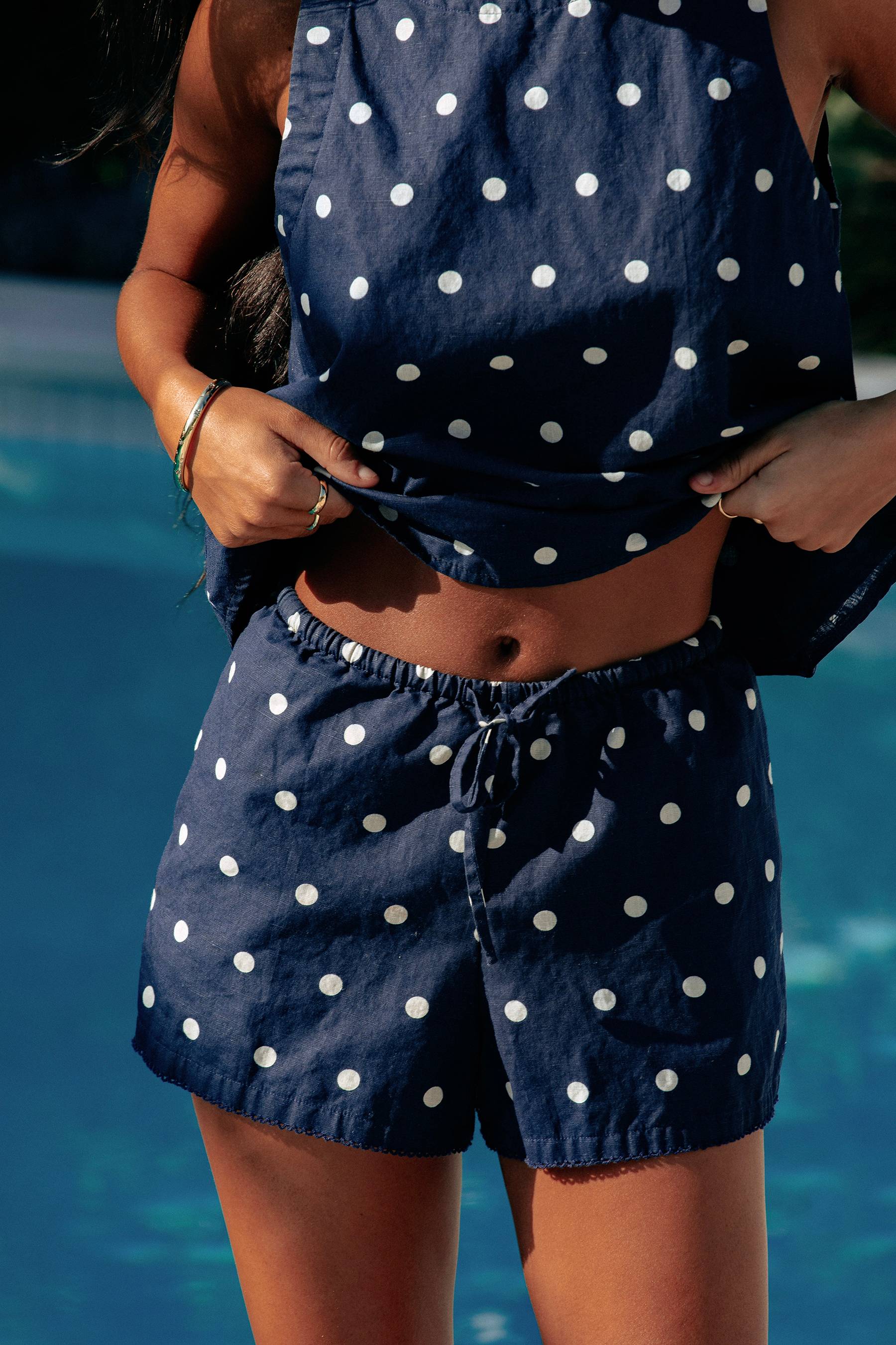 Beach Riot | Birkley Short Navy Polka Dot Linen | Navy Linen Short