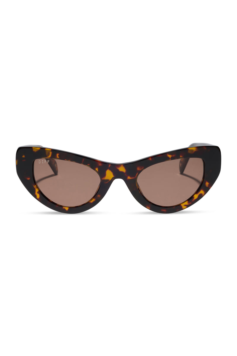 Tortoiseshell cat-eye sunglasses on a white background