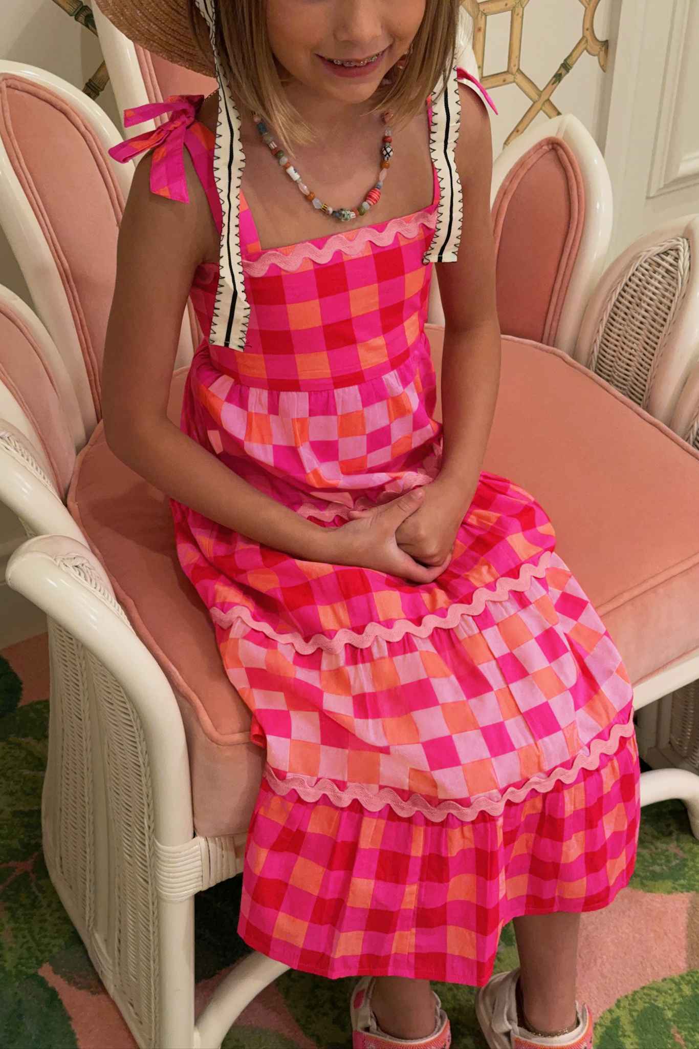 Pink and orange gingham kids dress