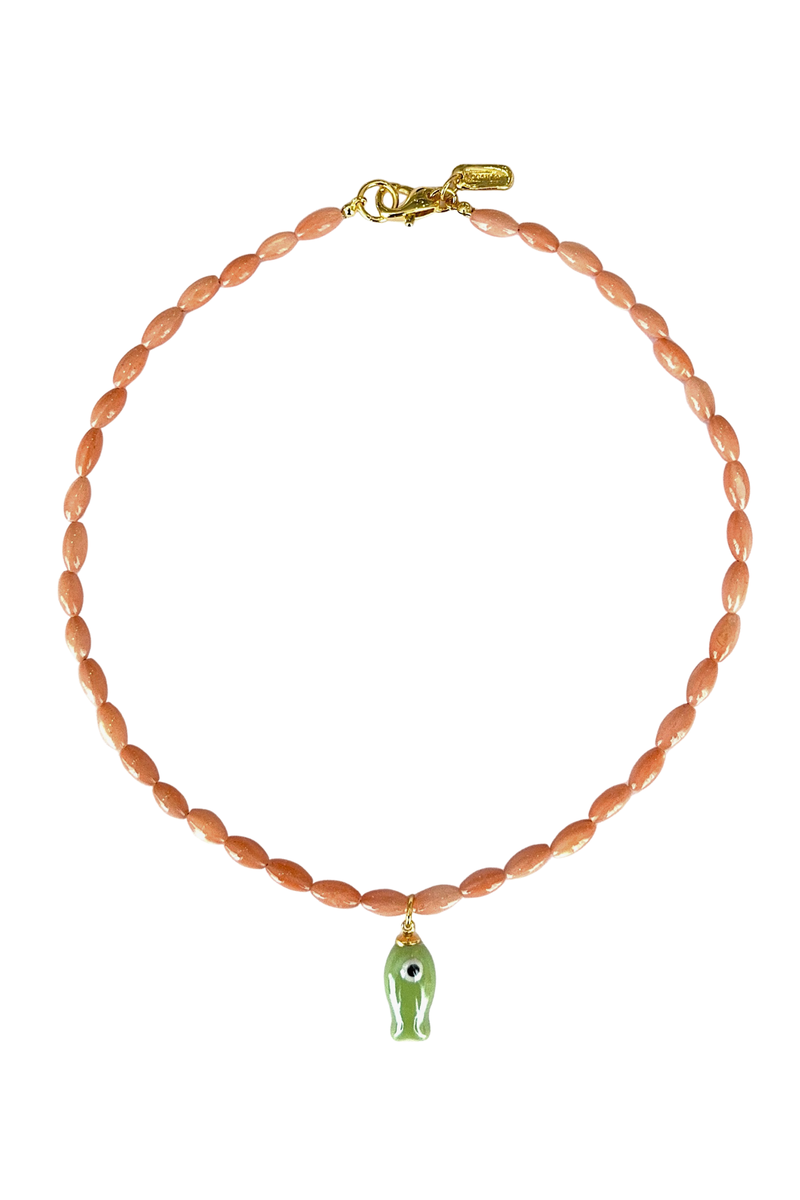 coral beaded fish necklace
